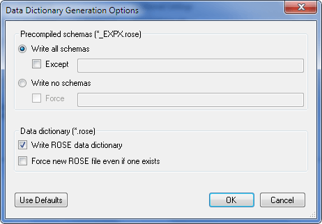 Data Dictionary Options Dialog